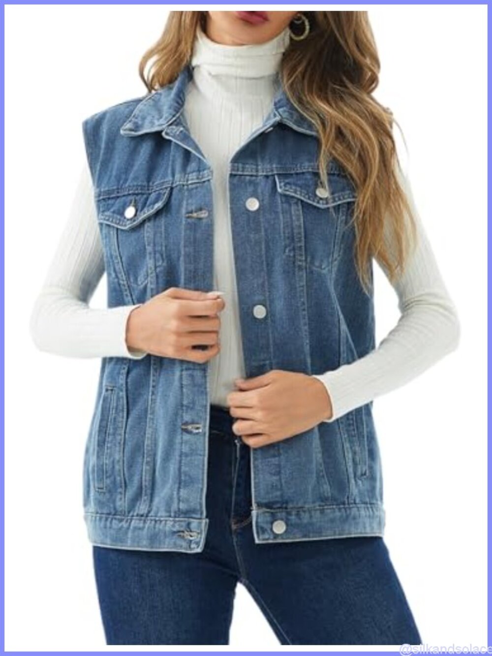 Women Denim Vest Oversized Sleeveless Button Up Jean Top